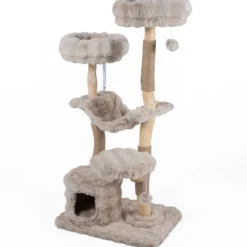 Kratzbaum 147 cm Katzenkratzbaum mit Höhle Hängematte & 3 Plattformen aus Massivholz & Plüsch