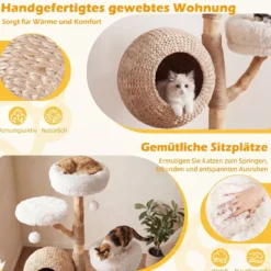 Kratzbaum 134 cm 5-stöckig Katzenbaum mit Höhle Hängeball Gepolsterte Plattformen & Kratzsäulen Weiß