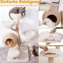 Kratzbaum 134 cm 5-stöckig Katzenbaum mit Höhle Hängeball Gepolsterte Plattformen & Kratzsäulen Weiß