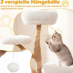 Kratzbaum 134 cm 5-stöckig Katzenbaum mit Höhle Hängeball Gepolsterte Plattformen & Kratzsäulen Weiß