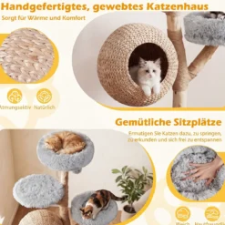 Kratzbaum 134 cm 5-stöckig Katzenbaum mit Höhle Hängeball Gepolsterte Plattformen & Kratzsäulen Grau