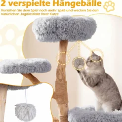 Kratzbaum 134 cm 5-stöckig Katzenbaum mit Höhle Hängeball Gepolsterte Plattformen & Kratzsäulen Grau