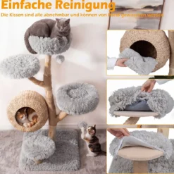Kratzbaum 134 cm 5-stöckig Katzenbaum mit Höhle Hängeball Gepolsterte Plattformen & Kratzsäulen Grau