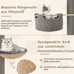 Kratzbaum deckenhoch 236-271 cm von Boden bis Decke Katzenmöbel Holz Grau