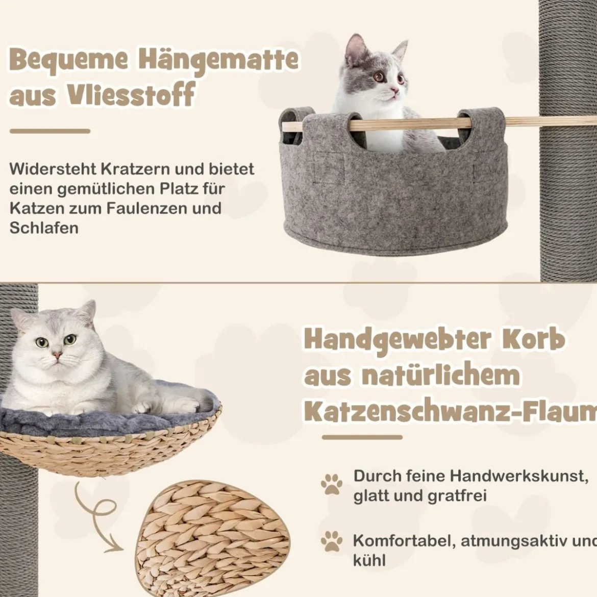 Kratzbaum deckenhoch 236-271 cm von Boden bis Decke Katzenmöbel Holz Grau