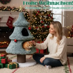 Kratzbaum für Weihnachten mit 2 Katzenhöhlen Katzenbaum Weihnachtsbaum Katzenkratzbaum