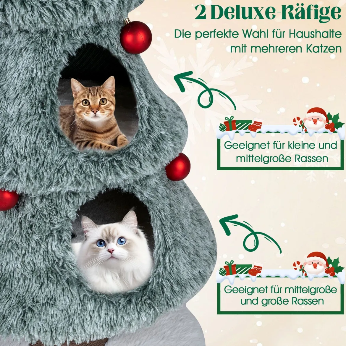 Kratzbaum für Weihnachten mit 2 Katzenhöhlen Katzenbaum Weihnachtsbaum Katzenkratzbaum