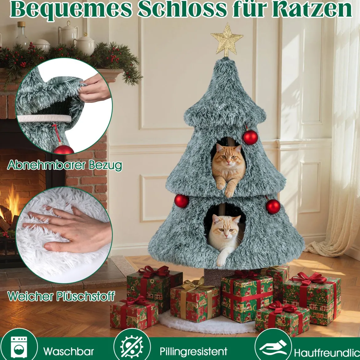 Kratzbaum für Weihnachten mit 2 Katzenhöhlen Katzenbaum Weihnachtsbaum Katzenkratzbaum