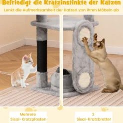 Kratzbaum groß Katzenbaum mit Hängematte Höhle Plattformen Grau 41 x 40 x 144 cm