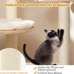Kratzbaum Holz 4 DIY-Formen Katzenbaum mit Plattformen & Raumkapsel & Sisalpfosten 60 x 60 x 146 cm Eichenholz Beige