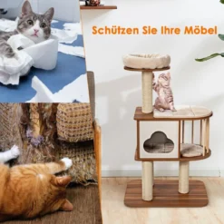 Kratzbaum Holz Katzenbaum Katze Höhle Kletterbaum mit waschbaren Kissen Katzenkratzbaum
