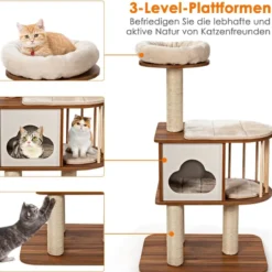 Kratzbaum Holz Katzenbaum Katze Höhle Kletterbaum mit waschbaren Kissen Katzenkratzbaum