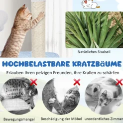 Kratzbaum im Meeresmotiv mit Sisalpfosten & Katzenhöhle & Sitzflächen & Hängematte Blau