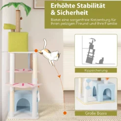 Kratzbaum im Strand-Design mit 2 Katzenhäusern & Aussichtsplattform Katzenturm Katzenbaum