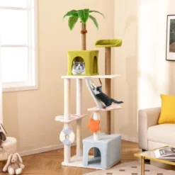 Kratzbaum im Strand-Design mit 2 Katzenhäusern & Aussichtsplattform Katzenturm Katzenbaum