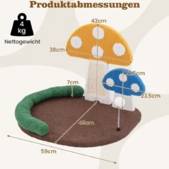 Kratzbaum in Pilzoptik mit Katzenbett & Sisal-Kratzbrett & Federball & Kopfstütze Katzenbaum