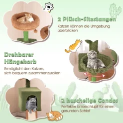 Kratzbaum Kaktus Katzenbaum mit Plattformen Spielzeug Sisalpfosten Grün+Braun (160cm hoch)