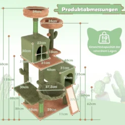 Kratzbaum Kaktus Katzenbaum mit Plattformen Spielzeug Sisalpfosten Grün+Braun (160cm hoch)