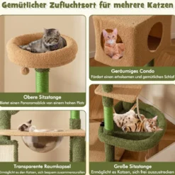 Kratzbaum Kaktus Katzenbaum mit Plattformen Bürste Spielzeug Sisalseil Grün + Braun