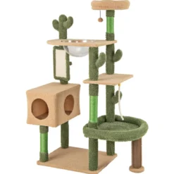 Kratzbaum Kaktus Katzenbaum mit Plattformen Bürste Spielzeug Sisalseil Grün + Braun