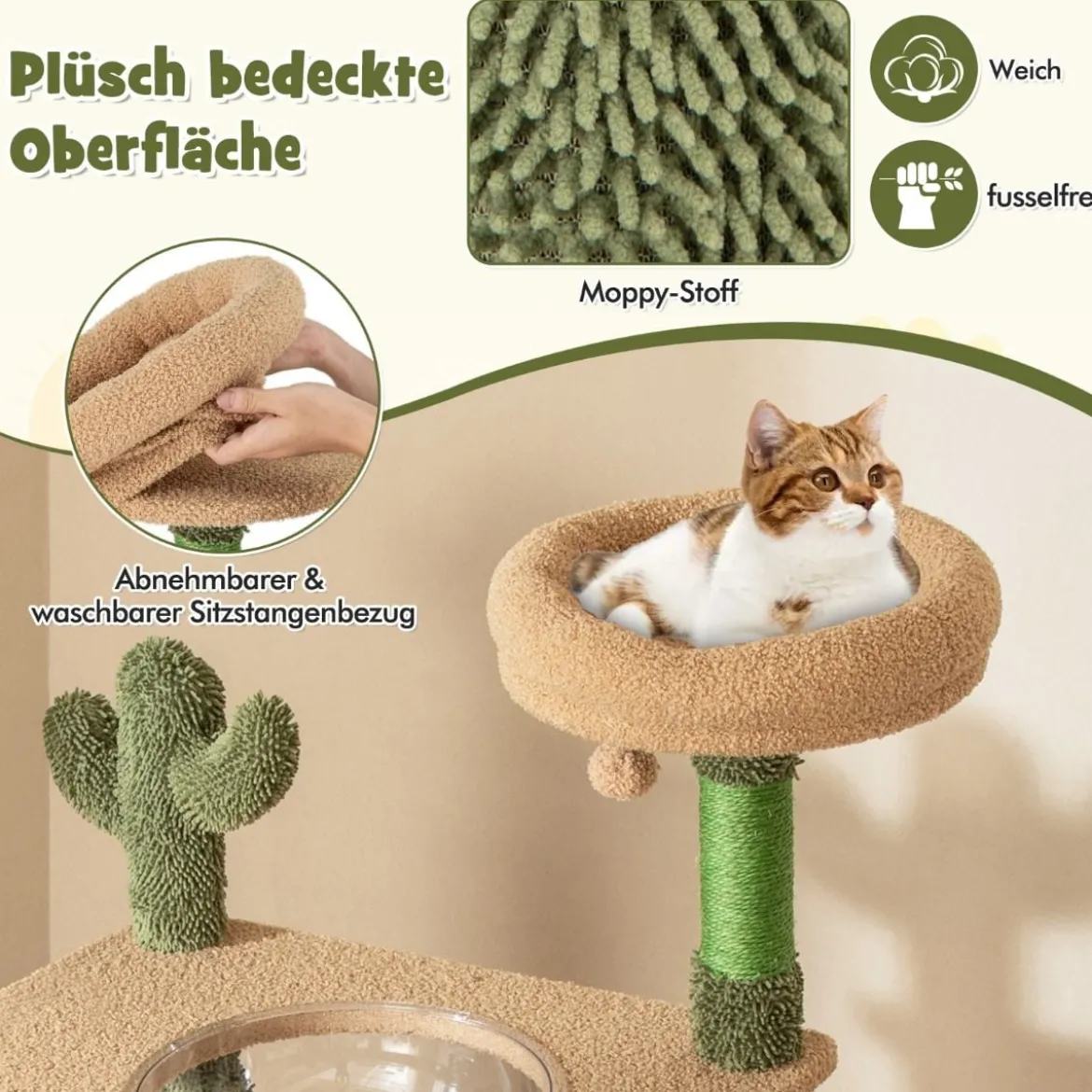 Kratzbaum Kaktus Katzenbaum mit Plattformen Bürste Spielzeug Sisalseil Grün + Braun