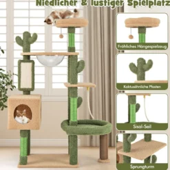 Kratzbaum Kaktus Katzenbaum mit Plattformen Bürste Spielzeug Sisalseil Grün + Braun