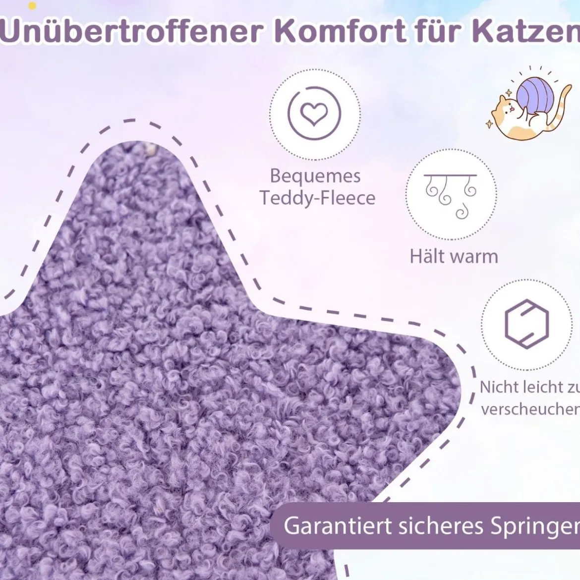 Kratzbaum Katzenbaum mit Katzenhöhle & Hängematte & Spielzeug Lila+Rosa 59 x 49 x 140 cm
