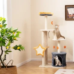 Kratzbaum Katzenbaum mit Katzenhöhle & Plüschsitzfläche & Spielzeug & Spielzeug & Platformen 60 x 41 x 128 cm
