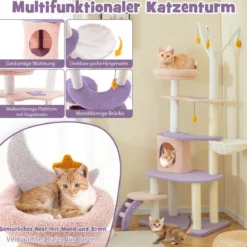 Kratzbaum Katzenbaum mit Katzenhöhle & Leiter & Hängematte & Spielzeug 59 x 49 x 158cm Lila+Rosa