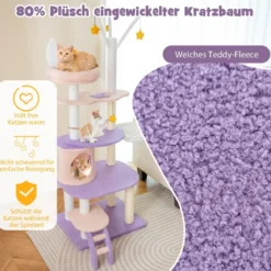 Kratzbaum Katzenbaum mit Katzenhöhle & Leiter & Hängematte & Spielzeug 59 x 49 x 158cm Lila+Rosa