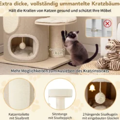 Kratzbaum Katzenbaum mit 2-stöckiger Kratztonne und Hängematte Katzenkratzbaum 58 x 48 x 154 cm Natur