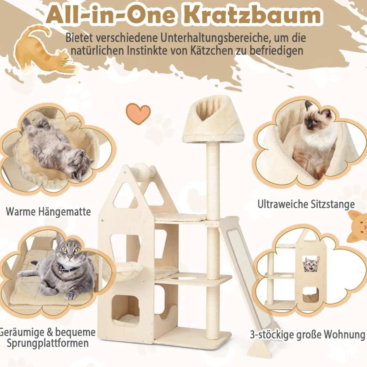 Kratzbaum Katzenparadies aus Holz 111 x 42 x 155 cm Natur