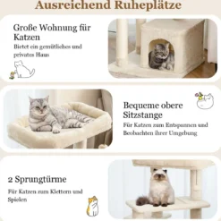 Kratzbaum Klein 85cm Katzenbaum mit Katzenhöhle & weicher Sitzfläche Beige/Grau