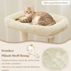 Kratzbaum Klein 85cm Katzenbaum mit Katzenhöhle & weicher Sitzfläche Beige/Grau