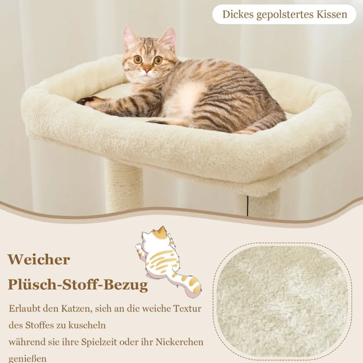 Kratzbaum Klein 85cm Katzenbaum mit Katzenhöhle & weicher Sitzfläche Beige/Grau