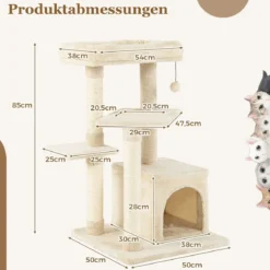 Kratzbaum Klein 85cm Katzenbaum mit Katzenhöhle & weicher Sitzfläche Beige/Grau
