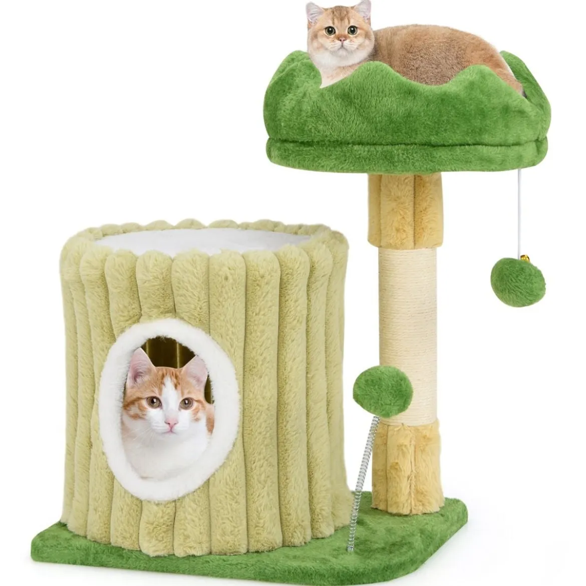 Kratzbaum Klein Katzenbaum mit Plattform Sisal-Kratzsäule Katzenhöhle & 2 Bällen Grün