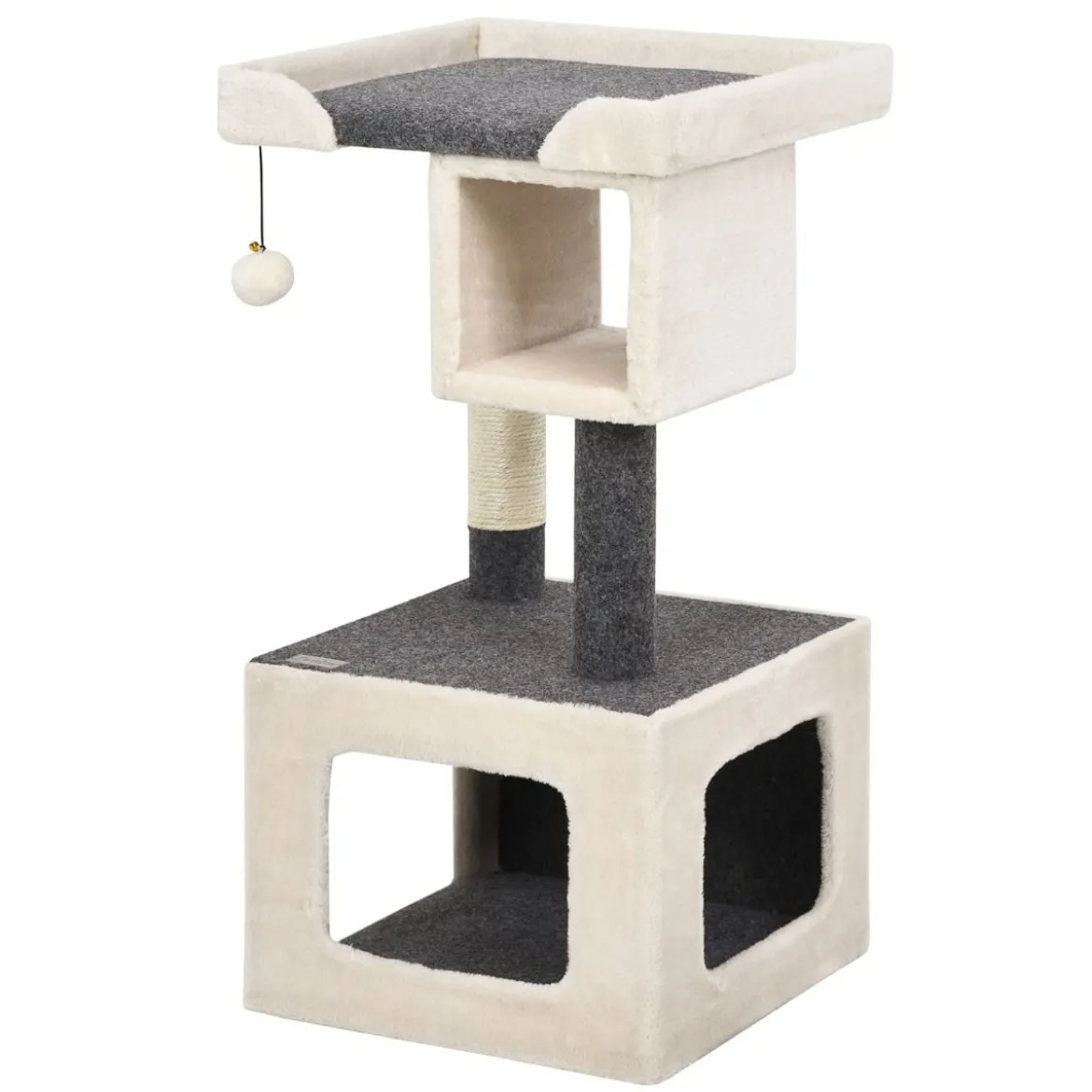 Kratzbaum klein Katzenkratzbaum Holz Katzenbaum stabil Kletterbaum weiß und grau 42x42x80cm