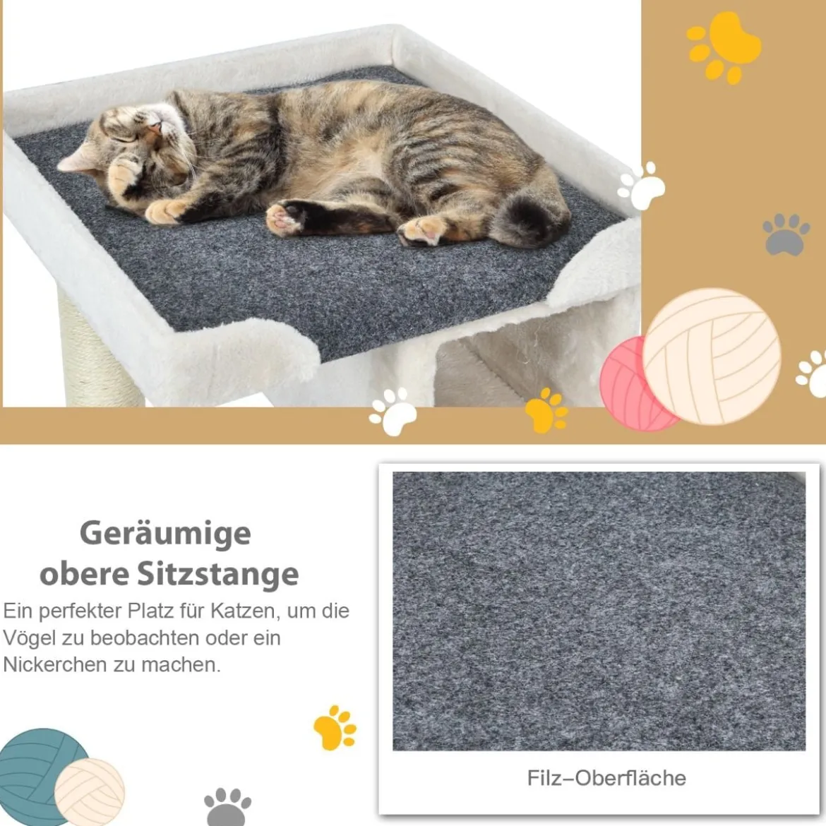 Kratzbaum klein Katzenkratzbaum Holz Katzenbaum stabil Kletterbaum weiß und grau 42x42x80cm