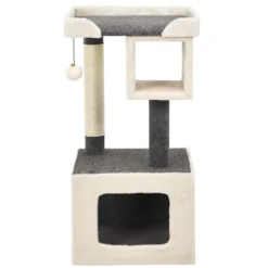 Kratzbaum klein Katzenkratzbaum Holz Katzenbaum stabil Kletterbaum weiß und grau 42x42x80cm