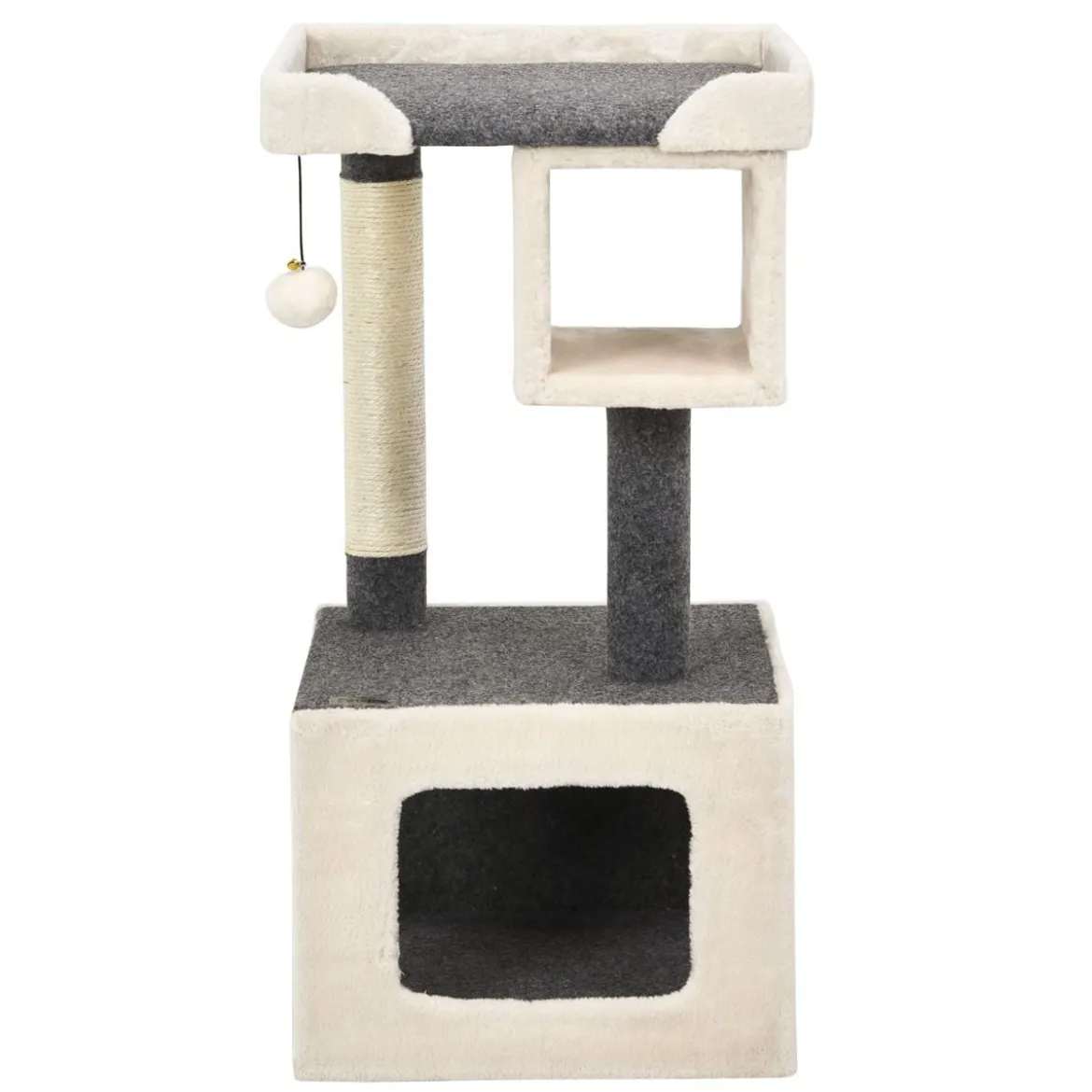 Kratzbaum klein Katzenkratzbaum Holz Katzenbaum stabil Kletterbaum weiß und grau 42x42x80cm