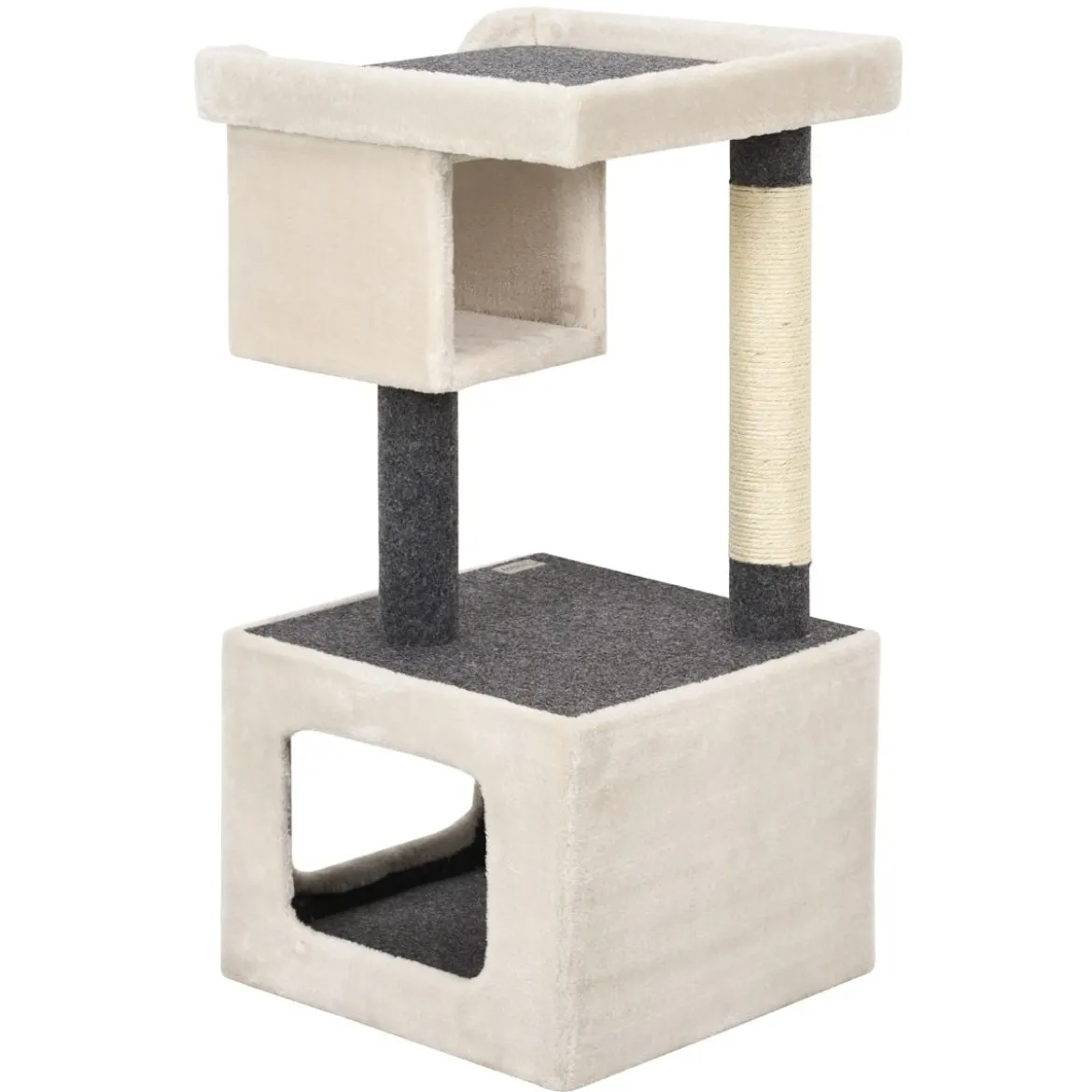 Kratzbaum klein Katzenkratzbaum Holz Katzenbaum stabil Kletterbaum weiß und grau 42x42x80cm