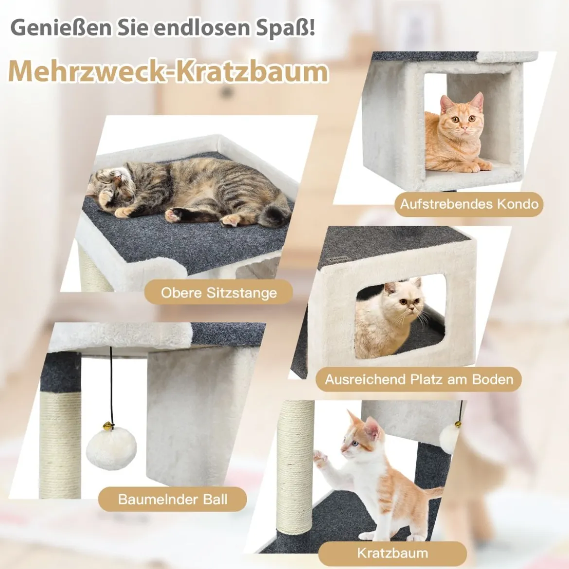 Kratzbaum klein Katzenkratzbaum Holz Katzenbaum stabil Kletterbaum weiß und grau 42x42x80cm