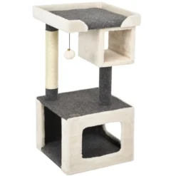 Kratzbaum klein Katzenkratzbaum Holz Katzenbaum stabil Kletterbaum weiß und grau 42x42x80cm