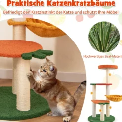 Kratzbaum Klein Niedliches Obstthema 100 cm Katzenbaum mit Drehbarem Korb Sisal-Kratzsäulen