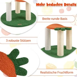 Kratzbaum Klein Niedliches Obstthema 100 cm Katzenbaum mit Drehbarem Korb Sisal-Kratzsäulen