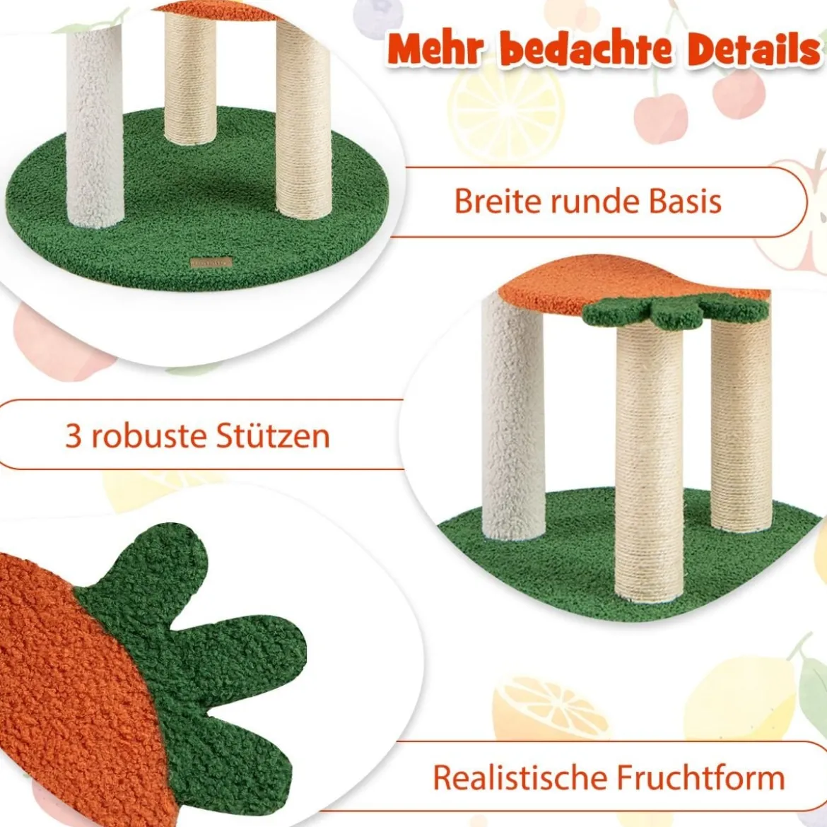 Kratzbaum Klein Niedliches Obstthema 100 cm Katzenbaum mit Drehbarem Korb Sisal-Kratzsäulen