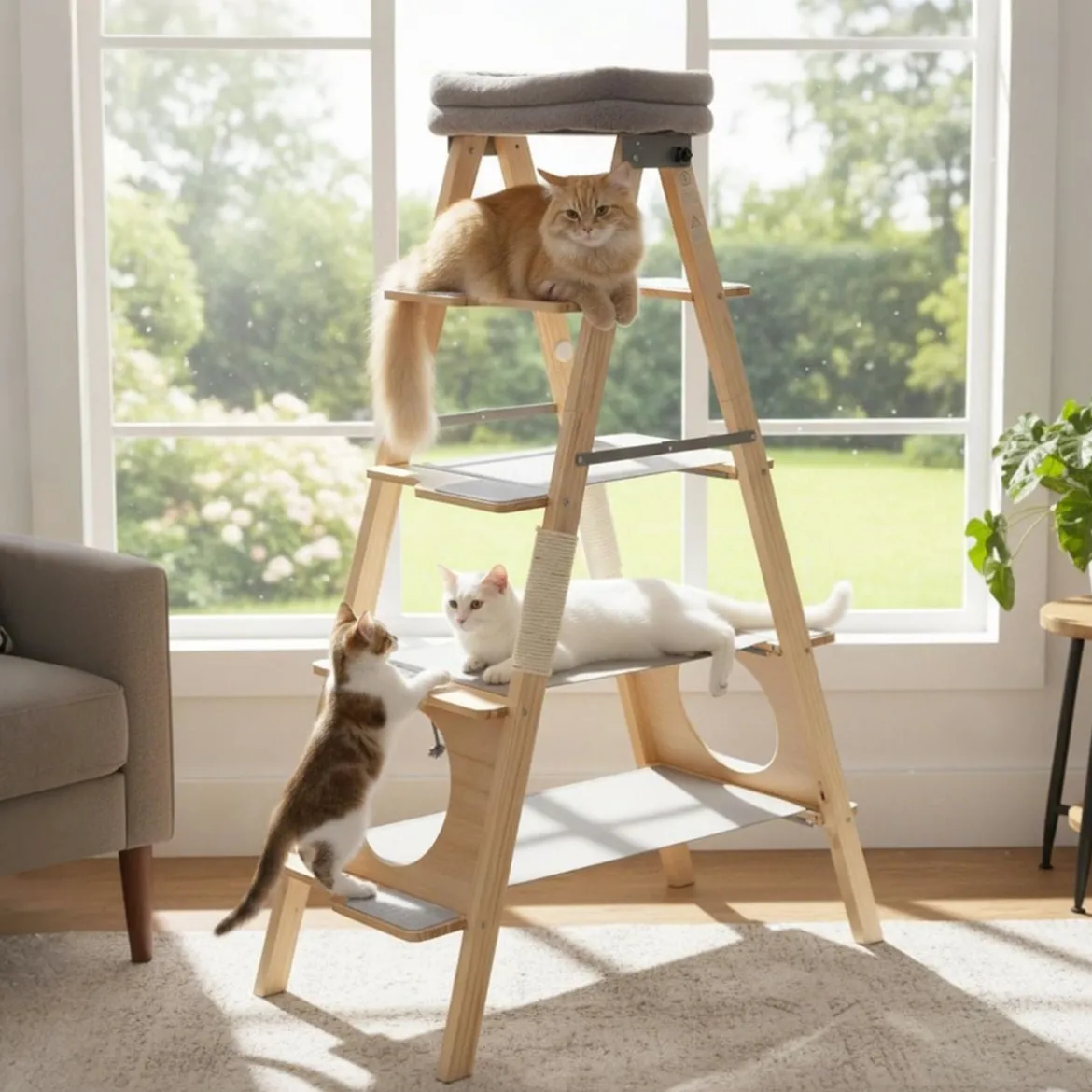 Kratzbaum & Leiter mit Sisal-Kratzpfosten & Gepolstertem Liegeplatz Faltbarer Katzenbaum