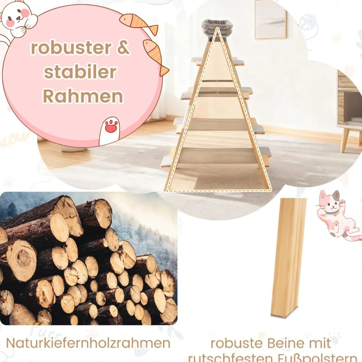Kratzbaum & Leiter mit Sisal-Kratzpfosten & Gepolstertem Liegeplatz Faltbarer Katzenbaum