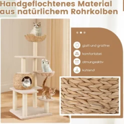 Kratzbaum mit Katzenhöhle 150 cm hoch Katzenbaum mit Hängematte bis 10 kg Beige+Natur